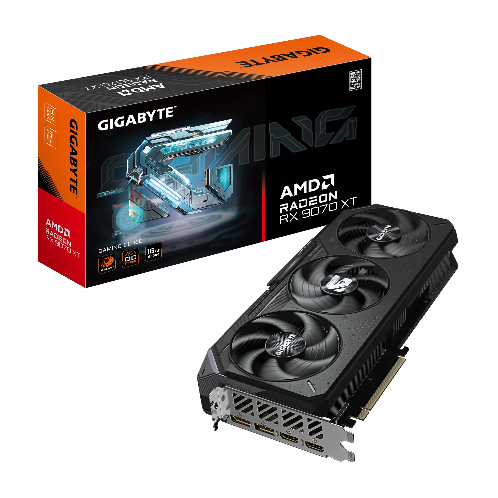 GIGABYTE AMD Radeon RX9070XT Gaming OC - 16GB; 256-Bit Memory Bus; 2x HDMI; 2x DisplayPort. Min 850W PSU.