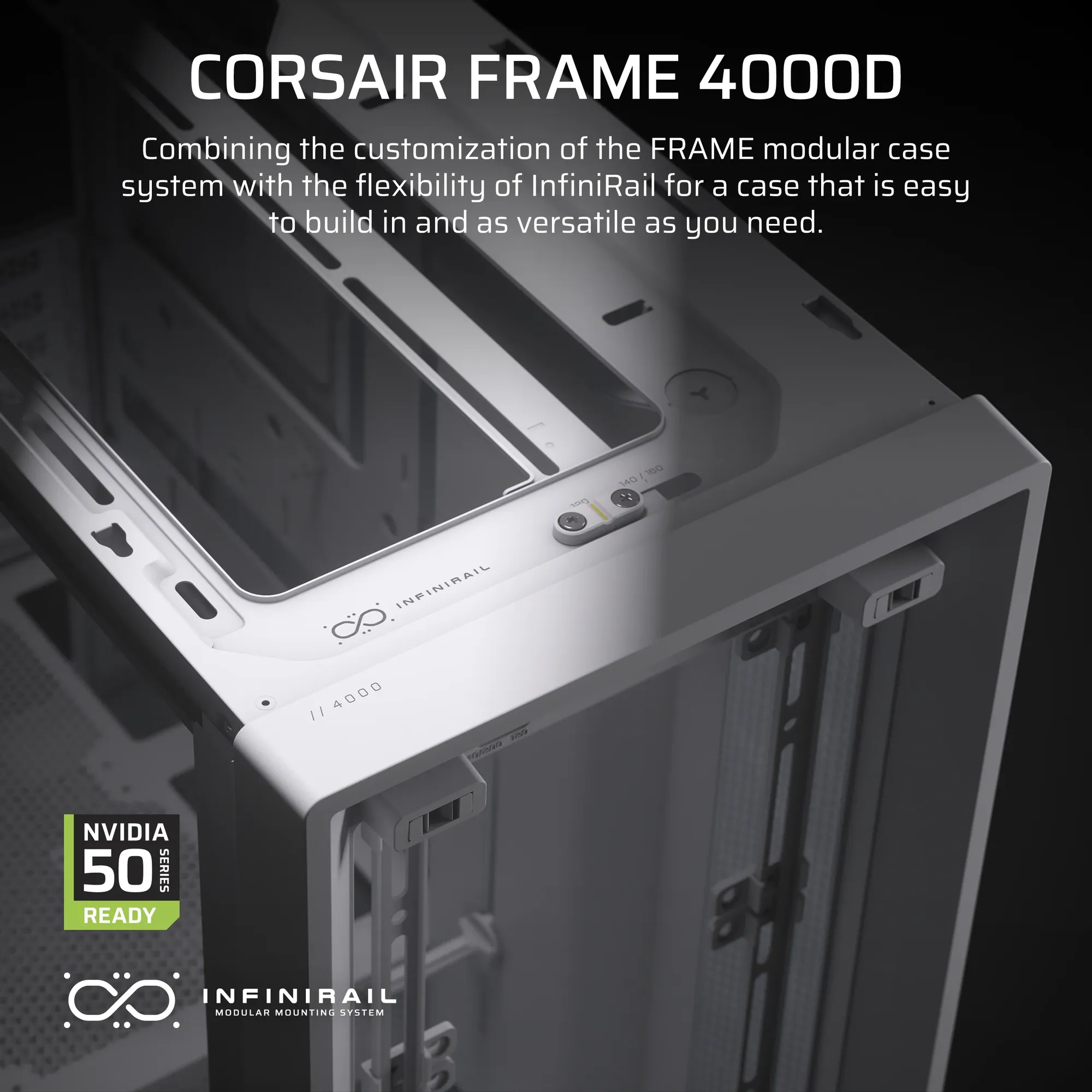 FRAME 4000D White Mid-Tower PC Case; 2x 3.5'' | 2x 2.5'' Drive Bays; Up to 360mm Radiator compatible; No Fans