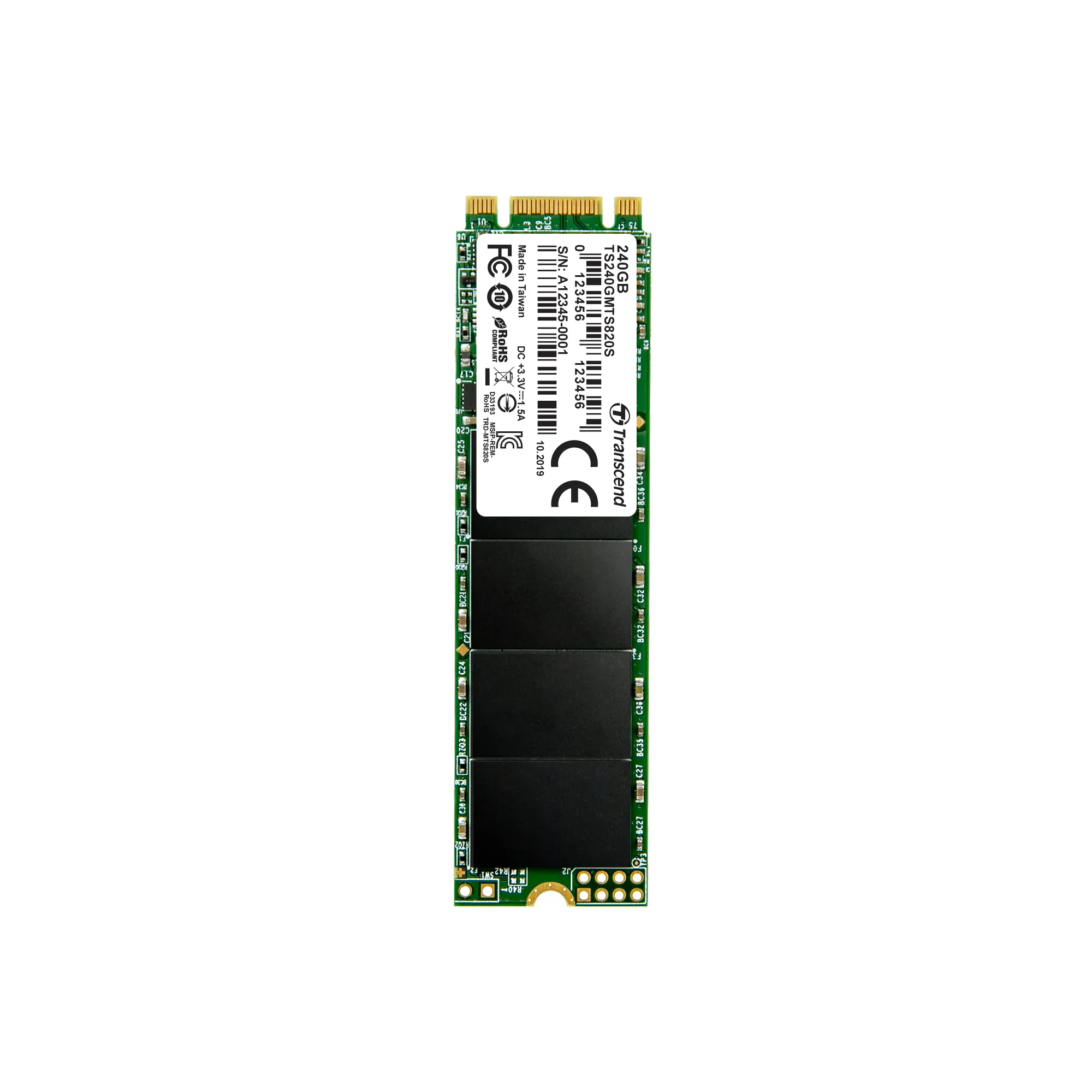 TRANSCEND 240GB MTS820 SATA3 M.2 2280 SSD - TLC - CACHELESS