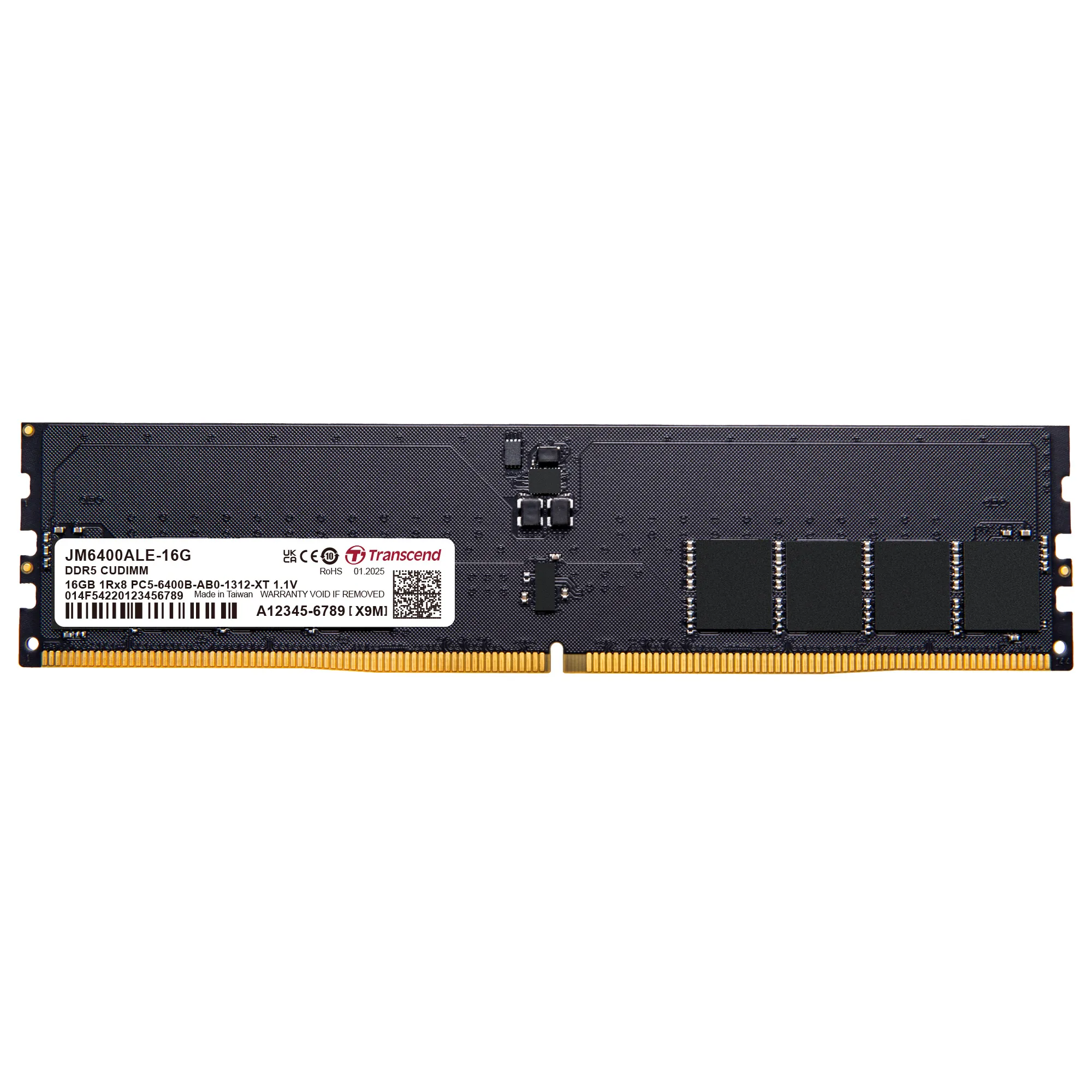 TRANSCEND JET MEMORY 16GB DDR5-6400 Unbuffered DESKTOP CUDIMM 1RX8 CL52  (2Gx8)x8 1.1V