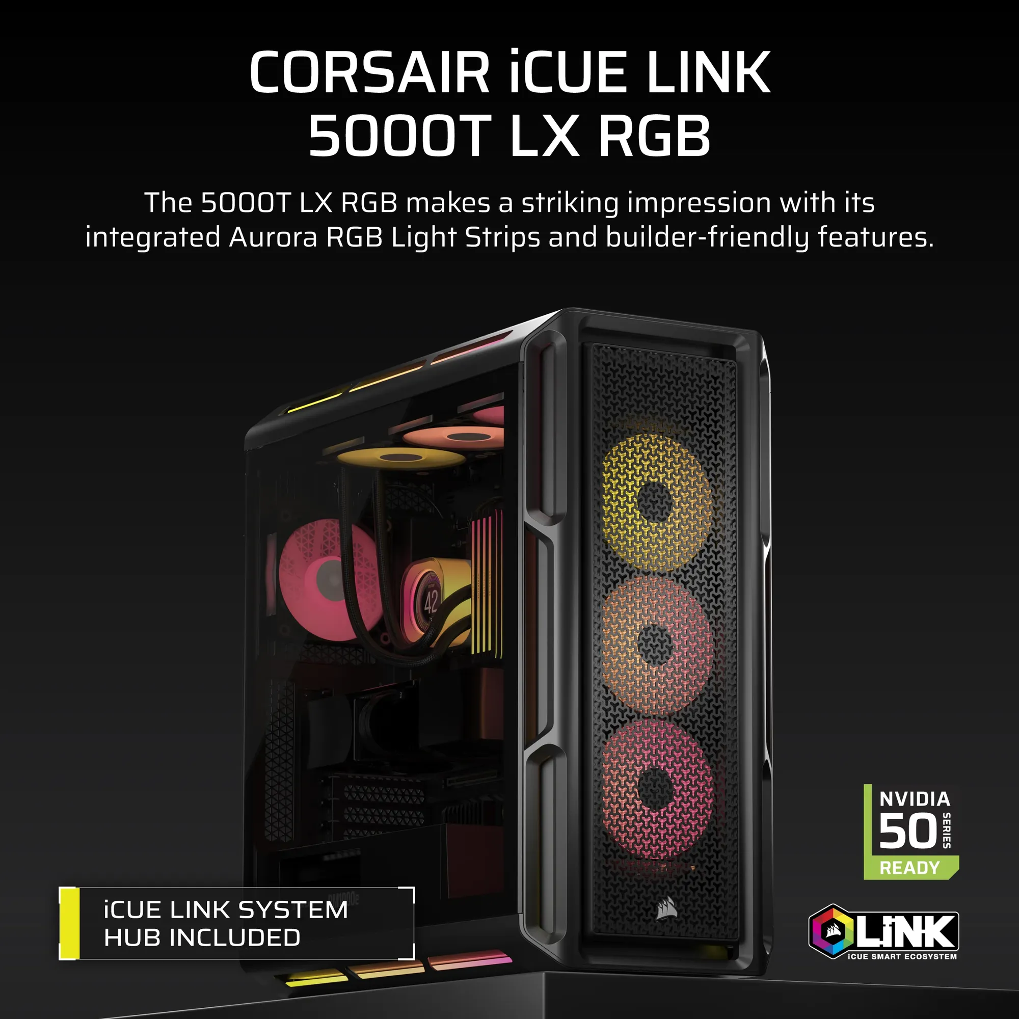 Corsair iCUE LINK 5000T LX RGB Mid-Tower PC Case; Black