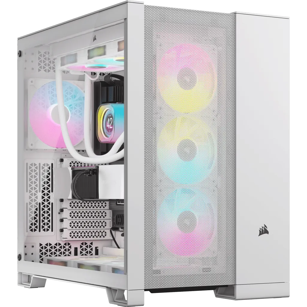 6500D Airflow White Tempered Glass Mid-Tower; 2x 3.5'' |  2x 2.5'' Drive Bays; Up to 360mm Radiator compatible